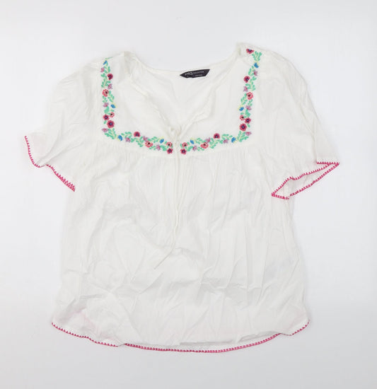 Marks and Spencer Womens White Cotton Basic T-Shirt Size 6 Round Neck