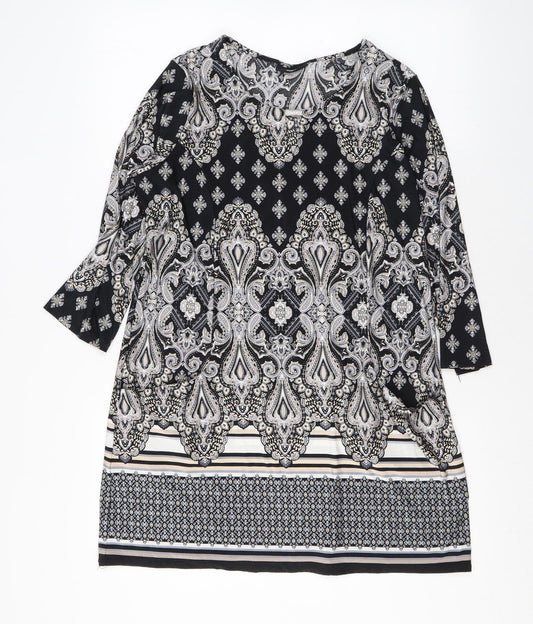 Wallis Womens Black Paisley Polyester A-Line Size M Round Neck Pullover