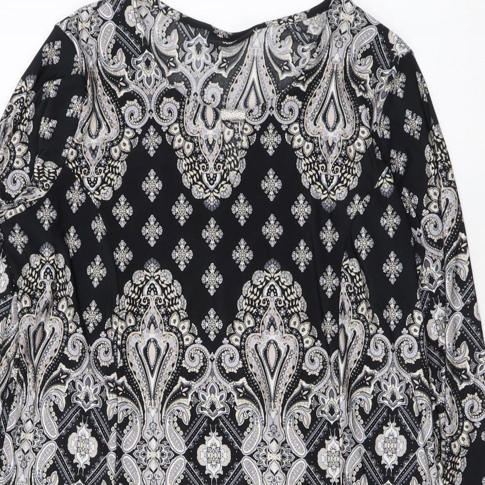 Wallis Womens Black Paisley Polyester A-Line Size M Round Neck Pullover
