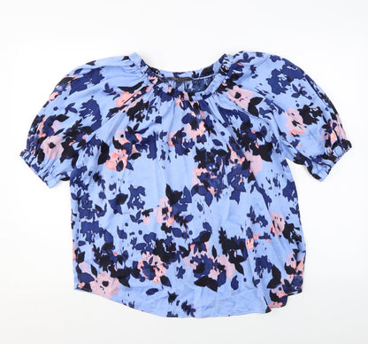 Marks & Spencer Womens Blue Geometric Polyester Basic Blouse Size 8 Round Neck