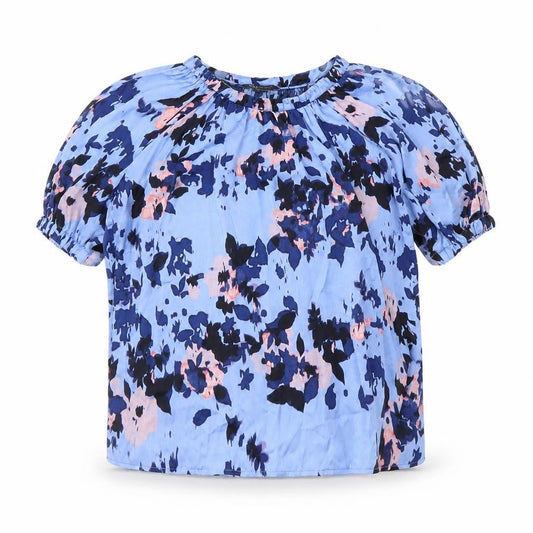 Marks and Spencer Womens Blue Geometric Polyester Basic Blouse Size 8 Round Neck