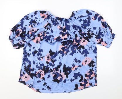 Marks & Spencer Womens Blue Geometric Polyester Basic Blouse Size 8 Round Neck