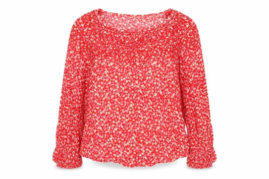 Marks and Spencer Womens Red Floral Viscose Basic Blouse Size 8 Round Neck