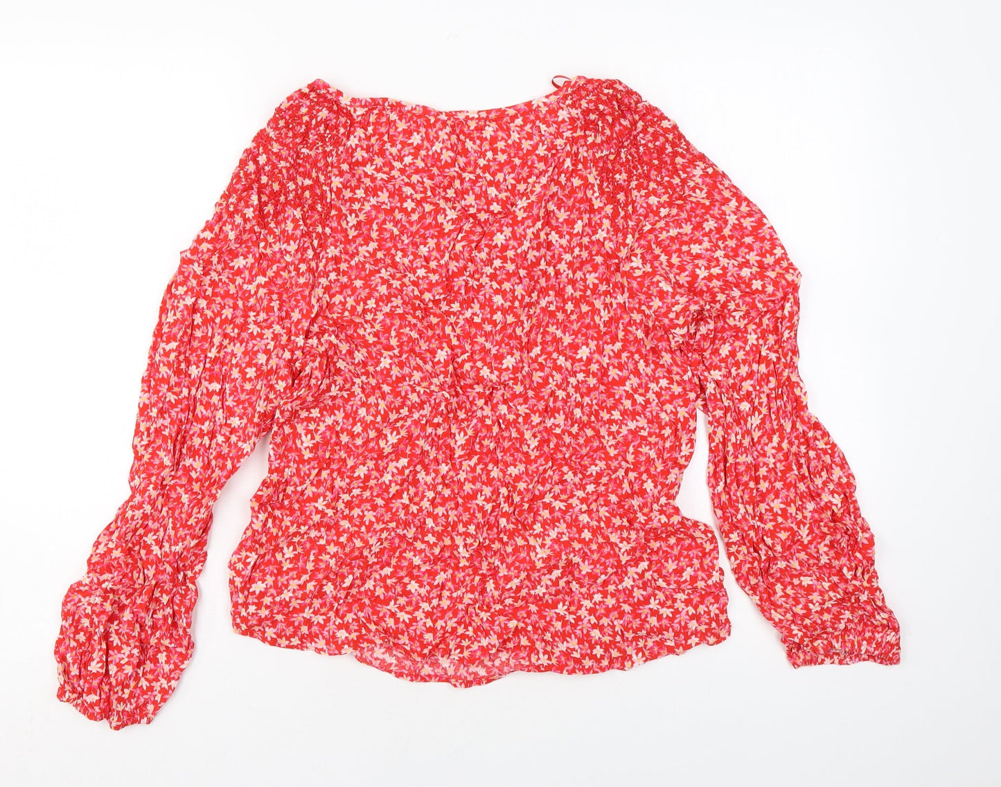 Marks and Spencer Womens Red Floral Viscose Basic Blouse Size 8 Round Neck
