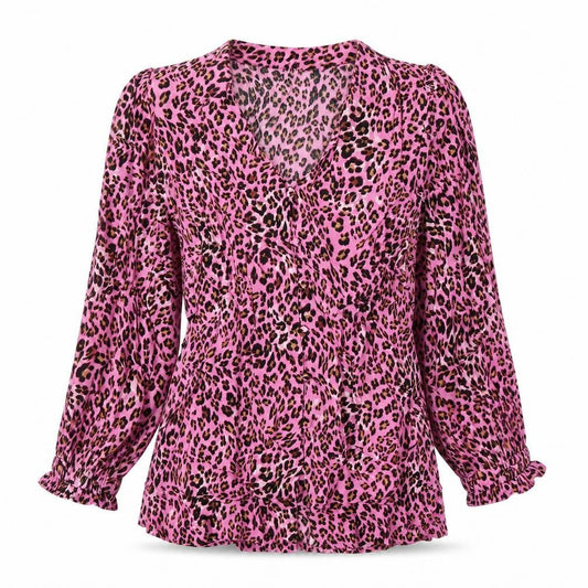 Marks and Spencer Womens Pink Animal Print Viscose Basic Button-Up Size 10 V-Neck