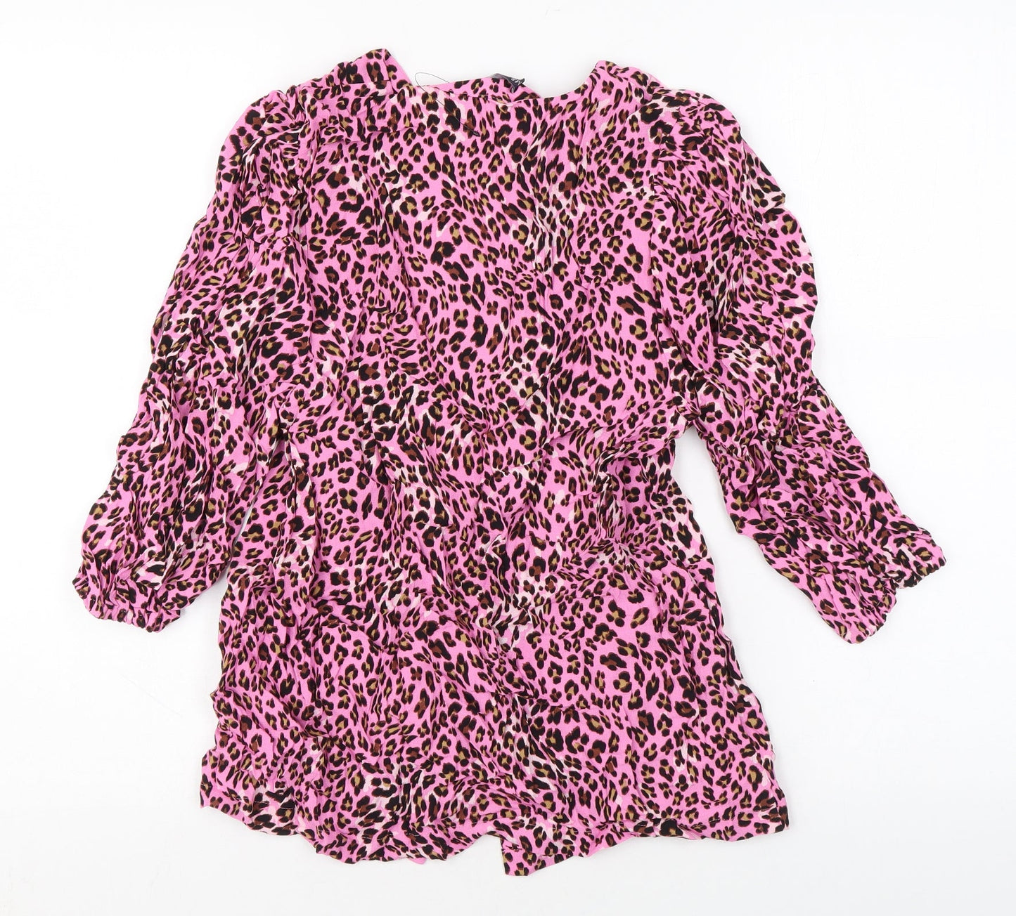Marks and Spencer Womens Pink Animal Print Viscose Basic Button-Up Size 10 V-Neck