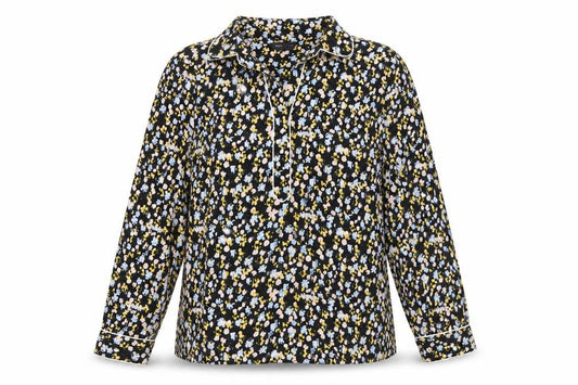 Marks and Spencer Womens Black Geometric Polyester Basic Blouse Size 10 Collared