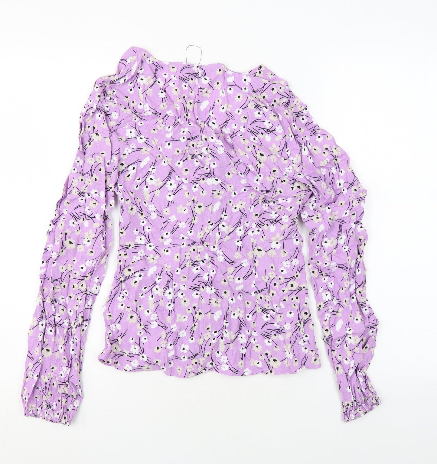 Marks and Spencer Womens Purple Floral Viscose Basic Button-Up Size 6 V-Neck