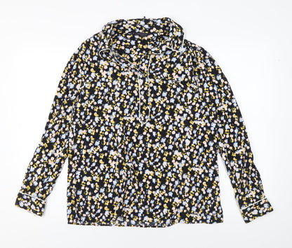 Marks & Spencer Womens Black Floral Polyester Basic Blouse Size 10 Collared