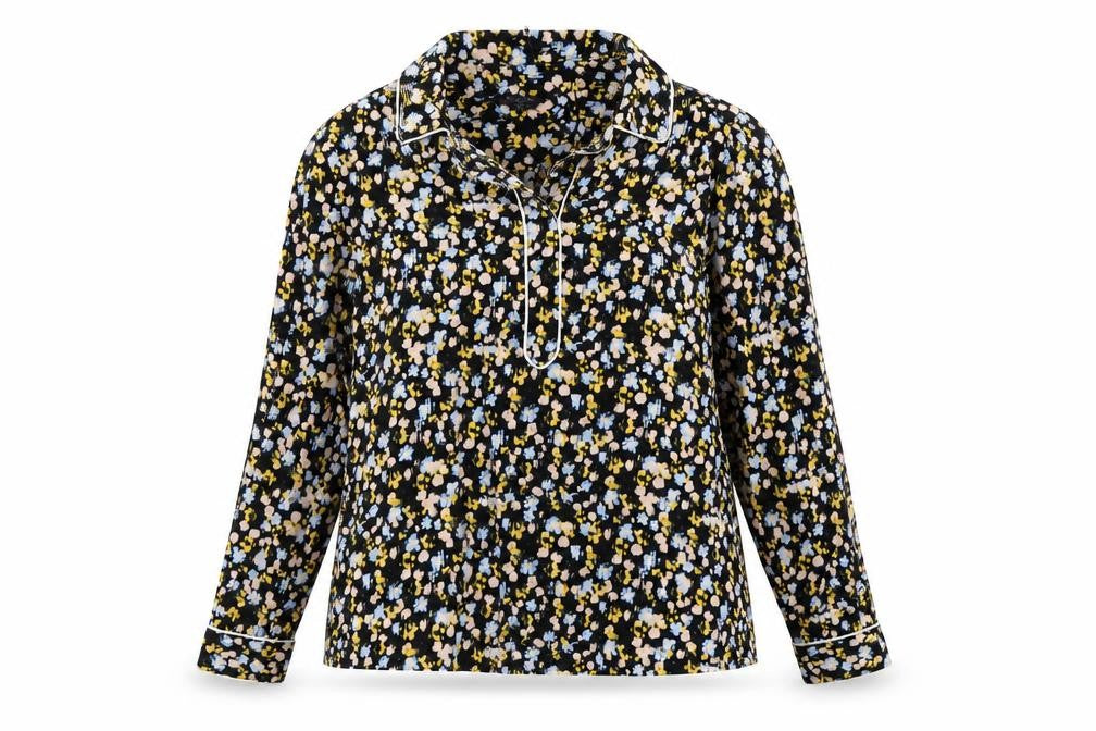 Marks & Spencer Womens Black Floral Polyester Basic Blouse Size 10 Collared