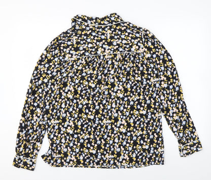 Marks & Spencer Womens Black Floral Polyester Basic Blouse Size 10 Collared