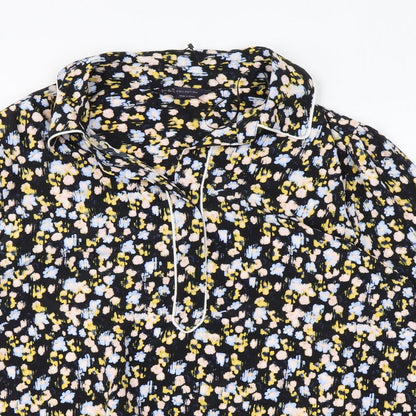 Marks & Spencer Womens Black Floral Polyester Basic Blouse Size 10 Collared
