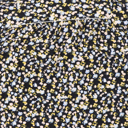 Marks & Spencer Womens Black Floral Polyester Basic Blouse Size 10 Collared