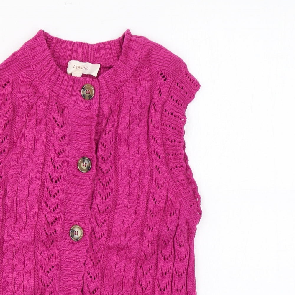 Per Una Womens Pink Geometric Cotton Basic Button-Up Size 6 Round Neck