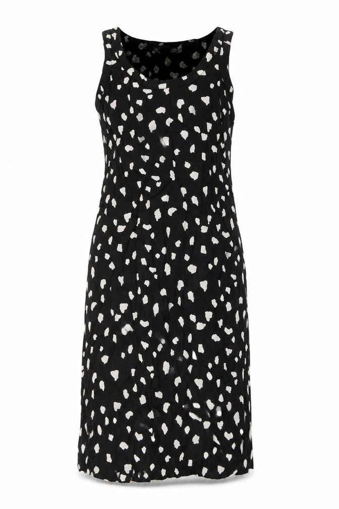Marks & Spencer Womens Black Geometric Linen Tank Dress Size 6 Scoop Neck Pullover