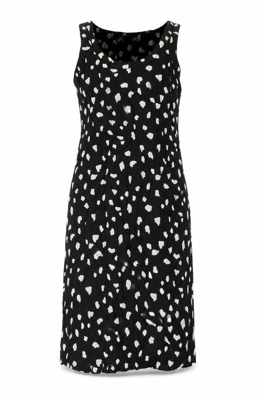 Marks & Spencer Womens Black Geometric Linen Tank Dress Size 6 Scoop Neck Pullover