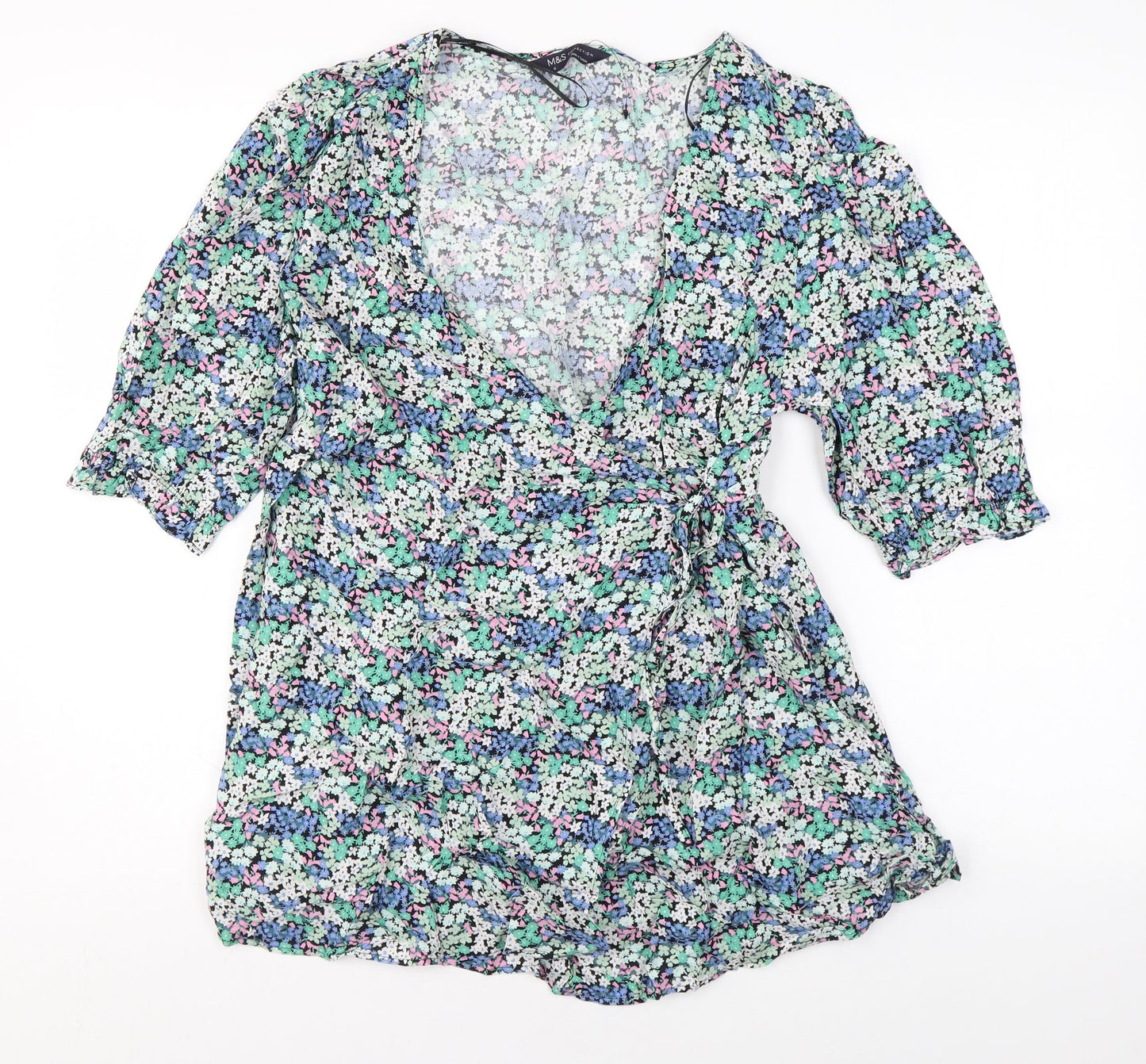 Marks and Spencer Womens Multicoloured Floral Viscose Basic Blouse Size 10 V-Neck