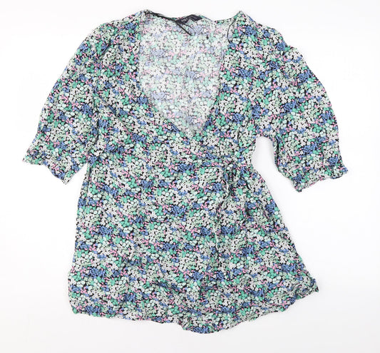 Marks and Spencer Womens Multicoloured Floral Viscose Basic Blouse Size 10 V-Neck