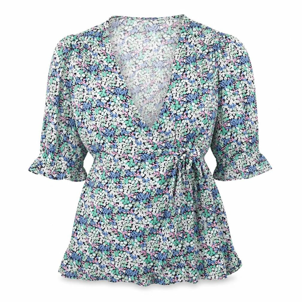 Marks & Spencer Womens Multicoloured Floral Viscose Basic Blouse Size 10 V-Neck