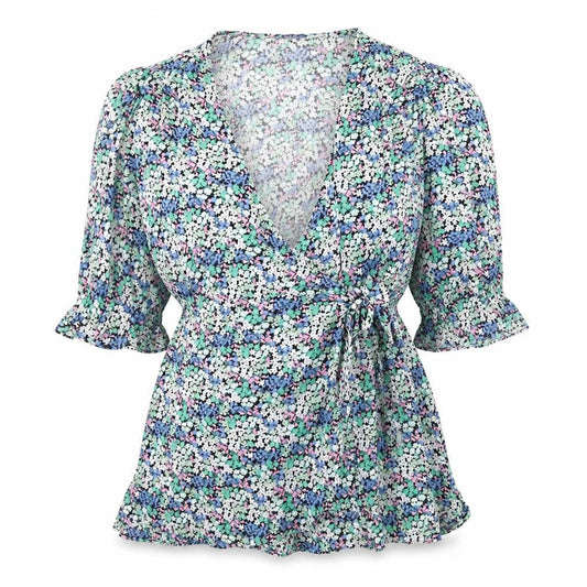 Marks and Spencer Womens Multicoloured Floral Viscose Basic Blouse Size 10 V-Neck
