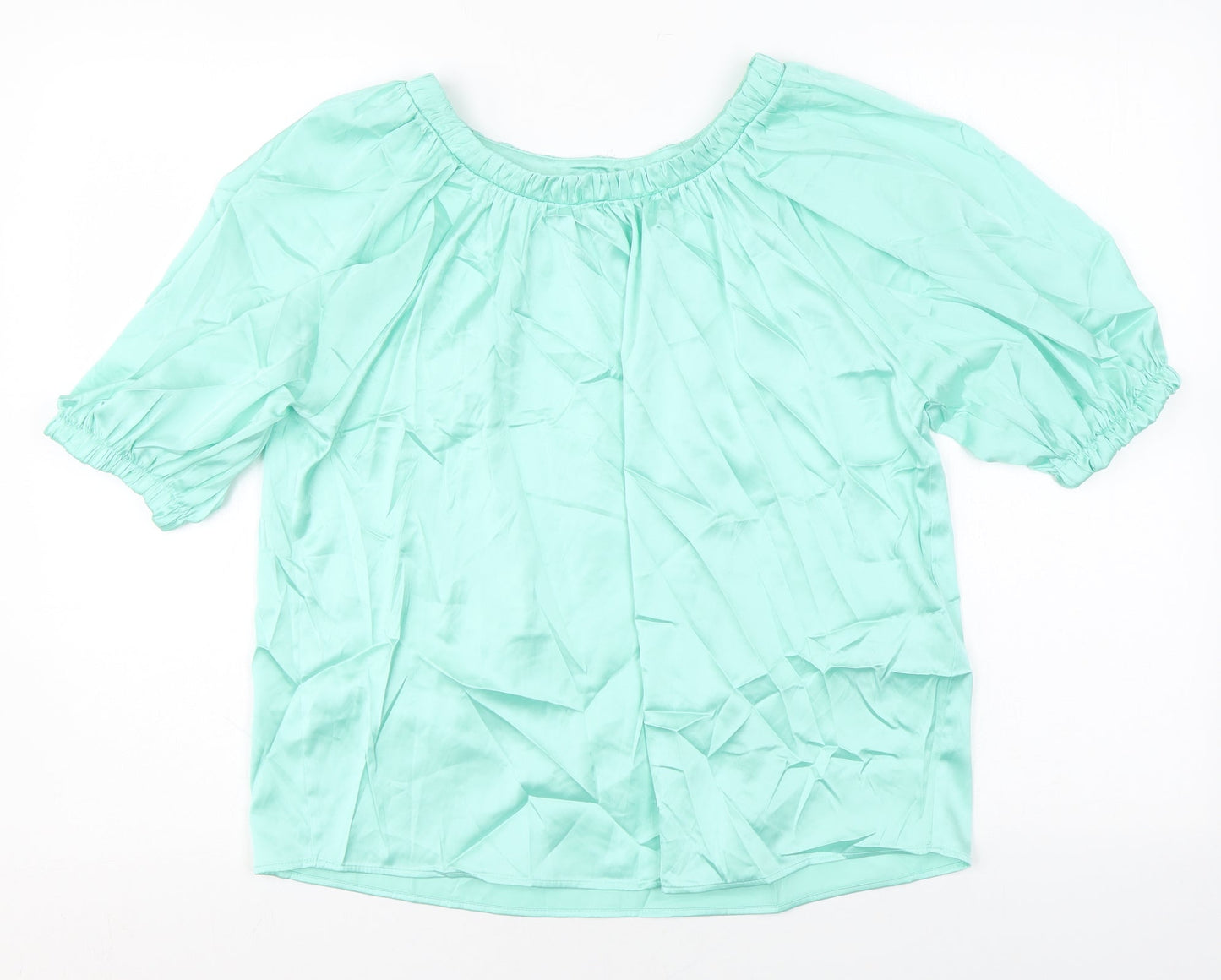 Marks and Spencer Womens Green Polyester Basic Blouse Size 8 Scoop Neck