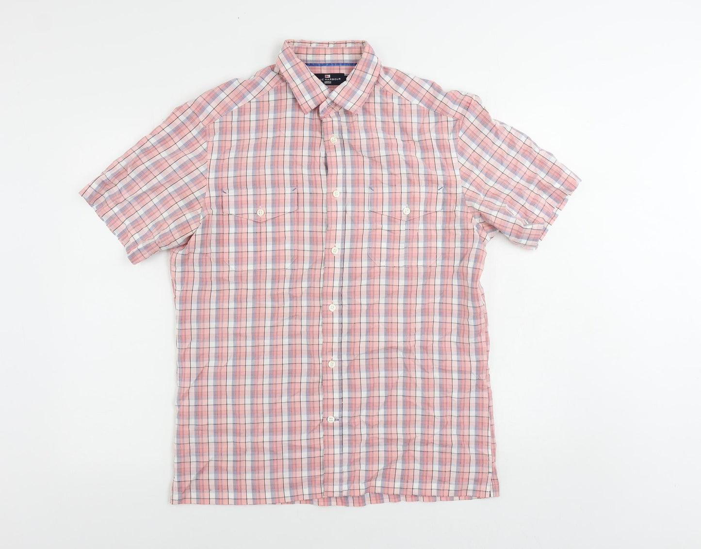 Blue Harbour Mens Pink Plaid Viscose Button-Up Size M Collared Button