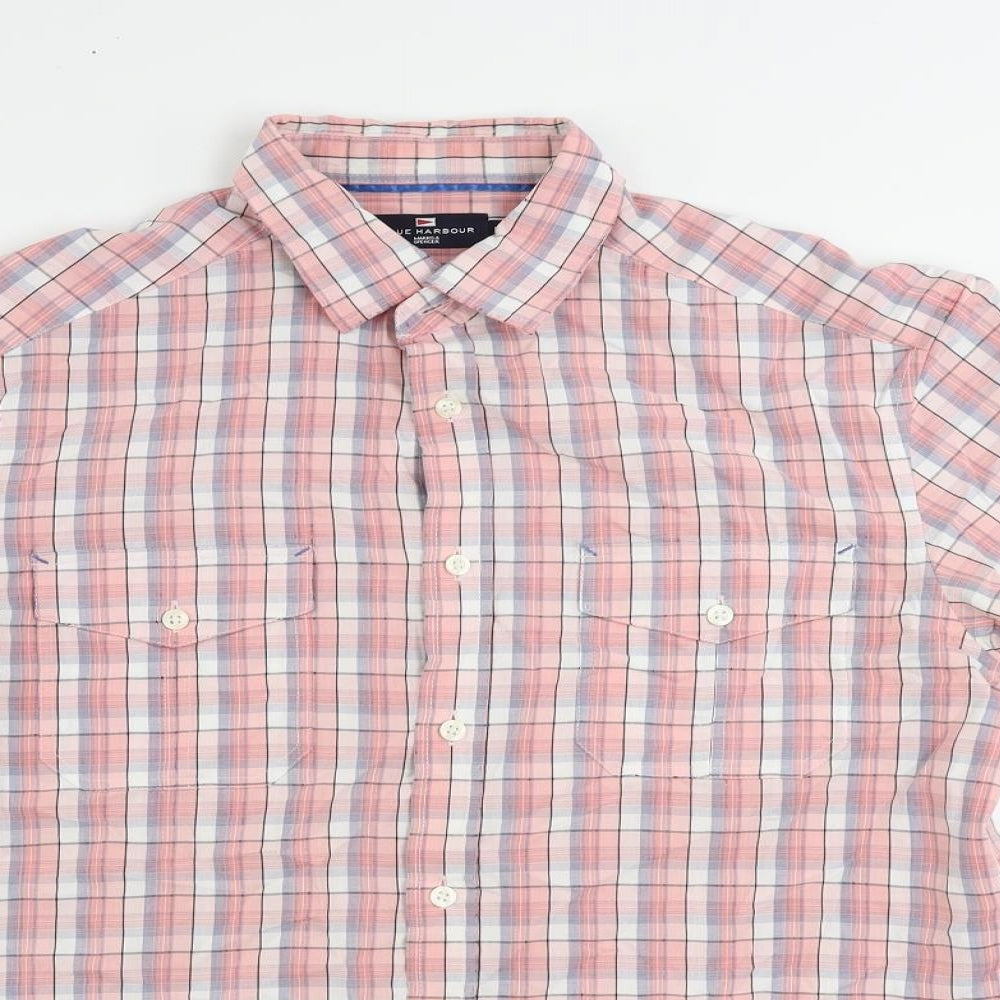 Blue Harbour Mens Pink Plaid Viscose Button-Up Size M Collared Button