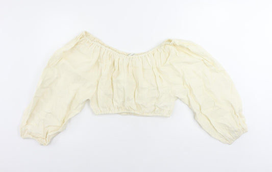 Pretty Lavish Womens Ivory Linen Cropped Blouse Size S Off the Shoulder