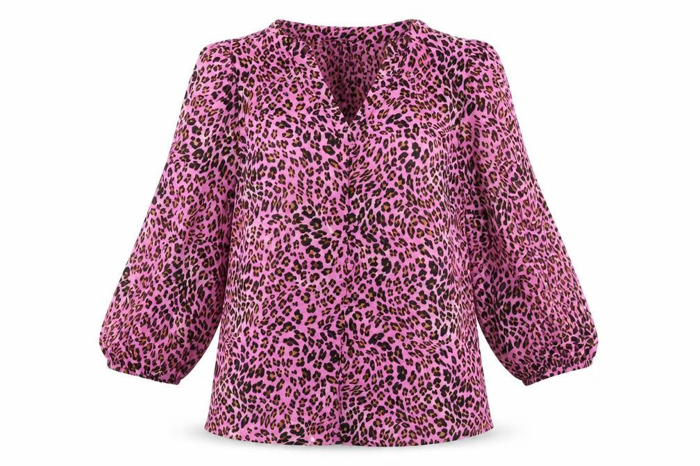 Marks & Spencer Womens Pink Animal Print Viscose Basic Button-Up Size 8 V-Neck