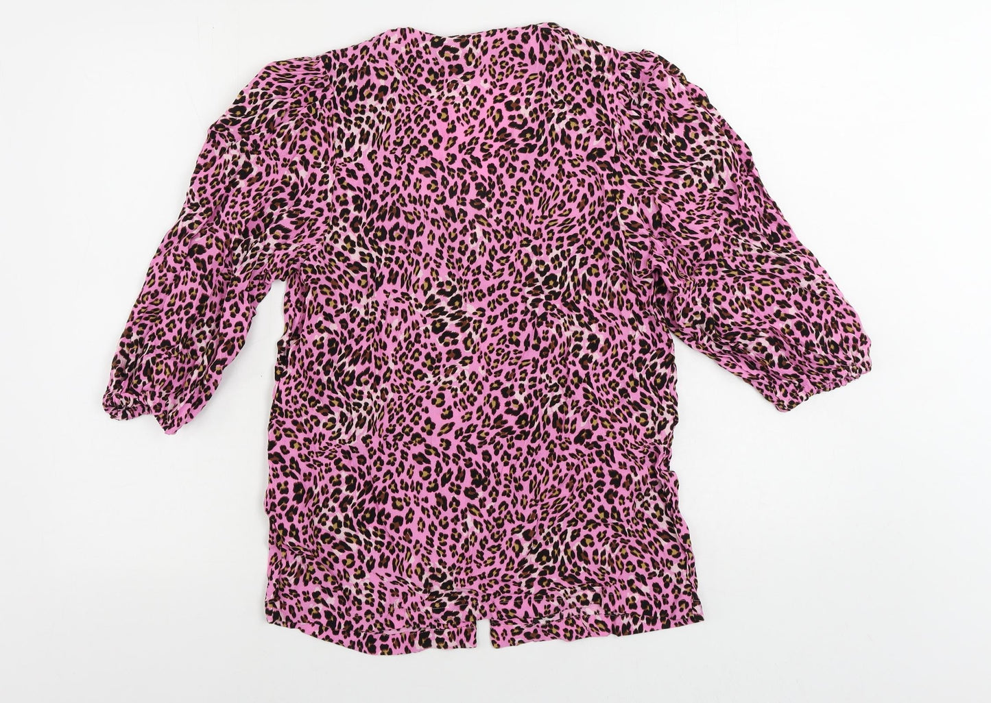 Marks and Spencer Womens Pink Animal Print Viscose Basic Button-Up Size 8 V-Neck
