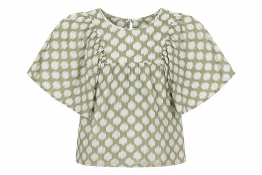 Marks and Spencer Womens Green Geometric Cotton Basic Blouse Size 6 Round Neck