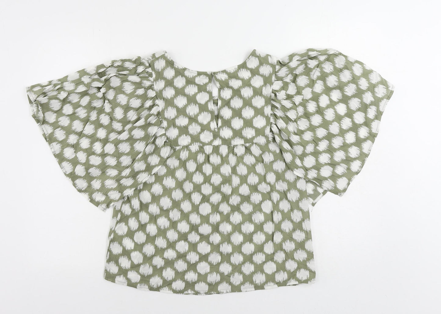 Marks and Spencer Womens Green Geometric Cotton Basic Blouse Size 6 Round Neck