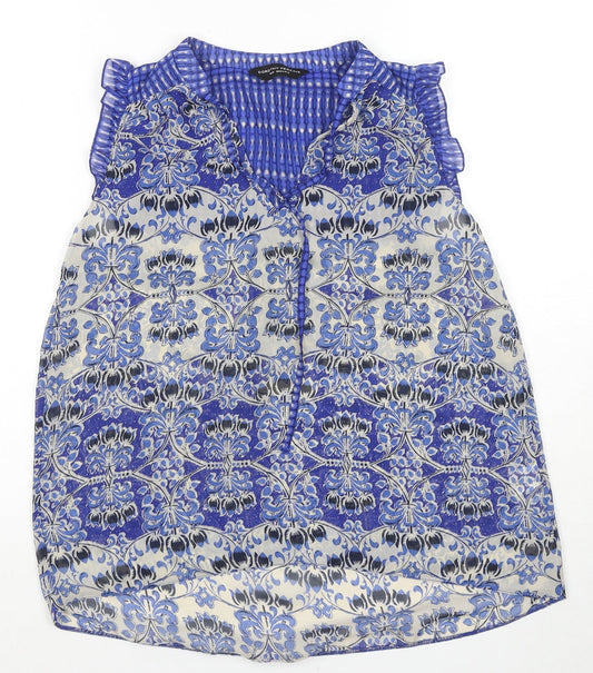 Dorothy Perkins Womens Blue Floral Polyester Basic Tank Size 10 V-Neck