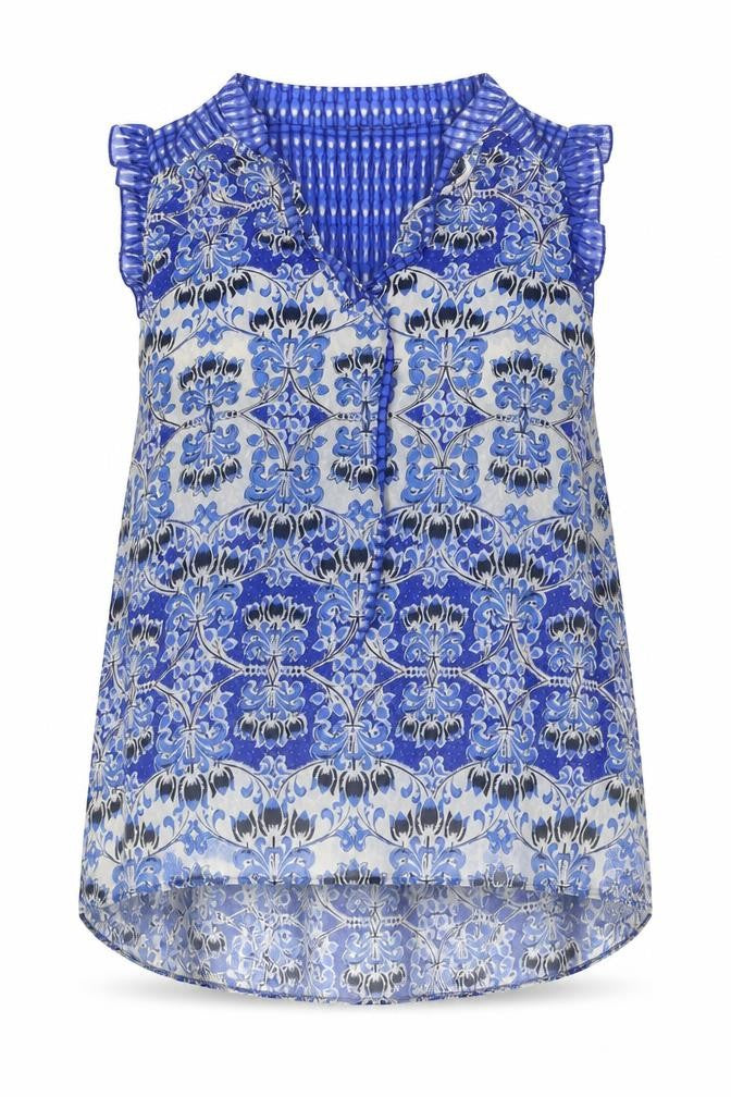 Dorothy Perkins Womens Blue Floral Polyester Basic Tank Size 10 V-Neck