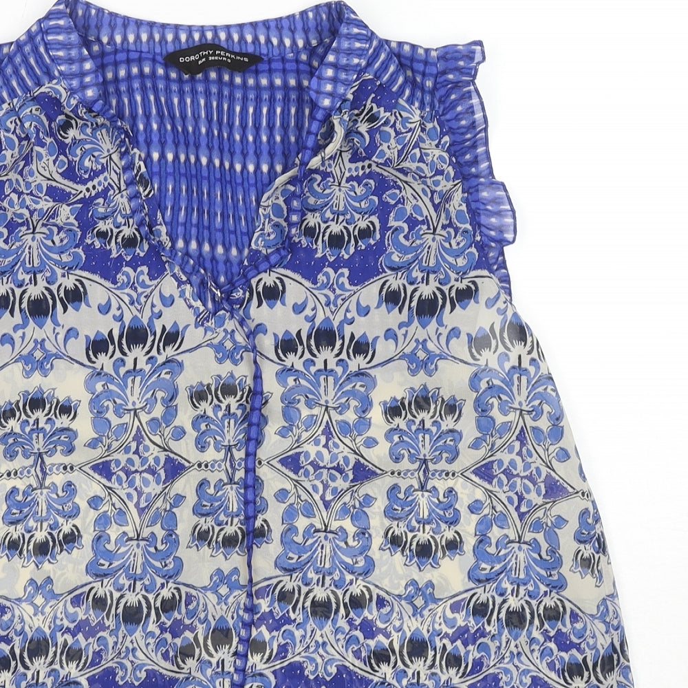 Dorothy Perkins Womens Blue Floral Polyester Basic Tank Size 10 V-Neck