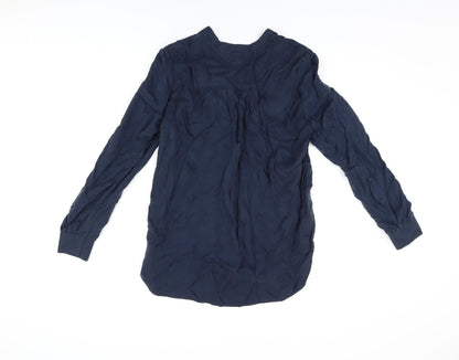 Back view of Autograph women’s blue cupro basic button-up, size UK 6, v-neck