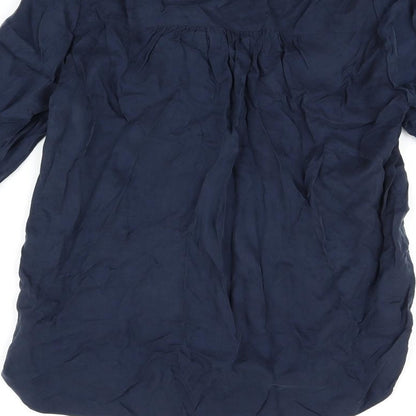 Brand and care label for Autograph women’s blue cupro basic button-up, size UK 6, v-neck
