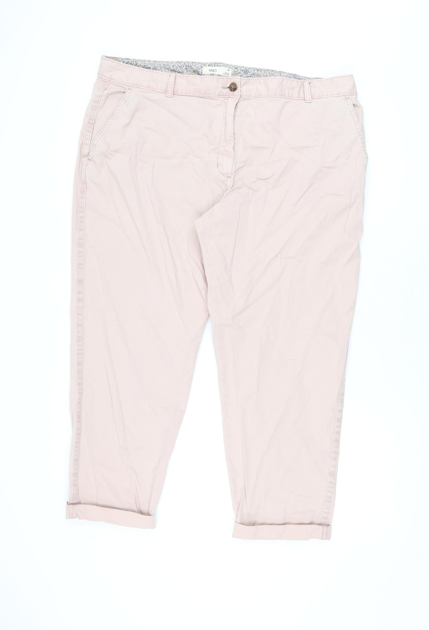 Marks and Spencer Womens Pink Cotton Chino Trousers Size 20 L25 in Regular Zip