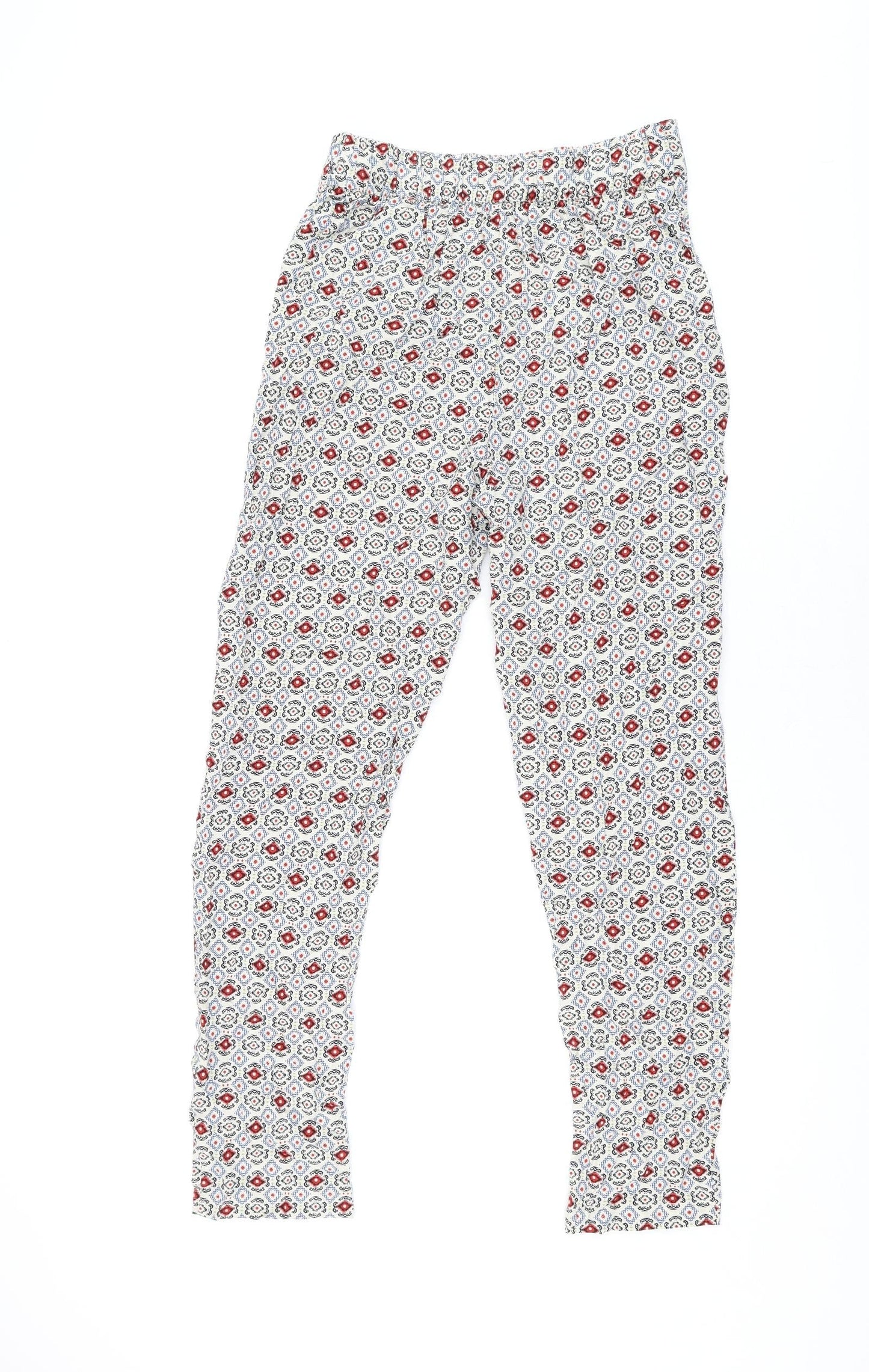 Marks and Spencer Womens Ivory Geometric Viscose Trousers Size 8 L29 in Regular