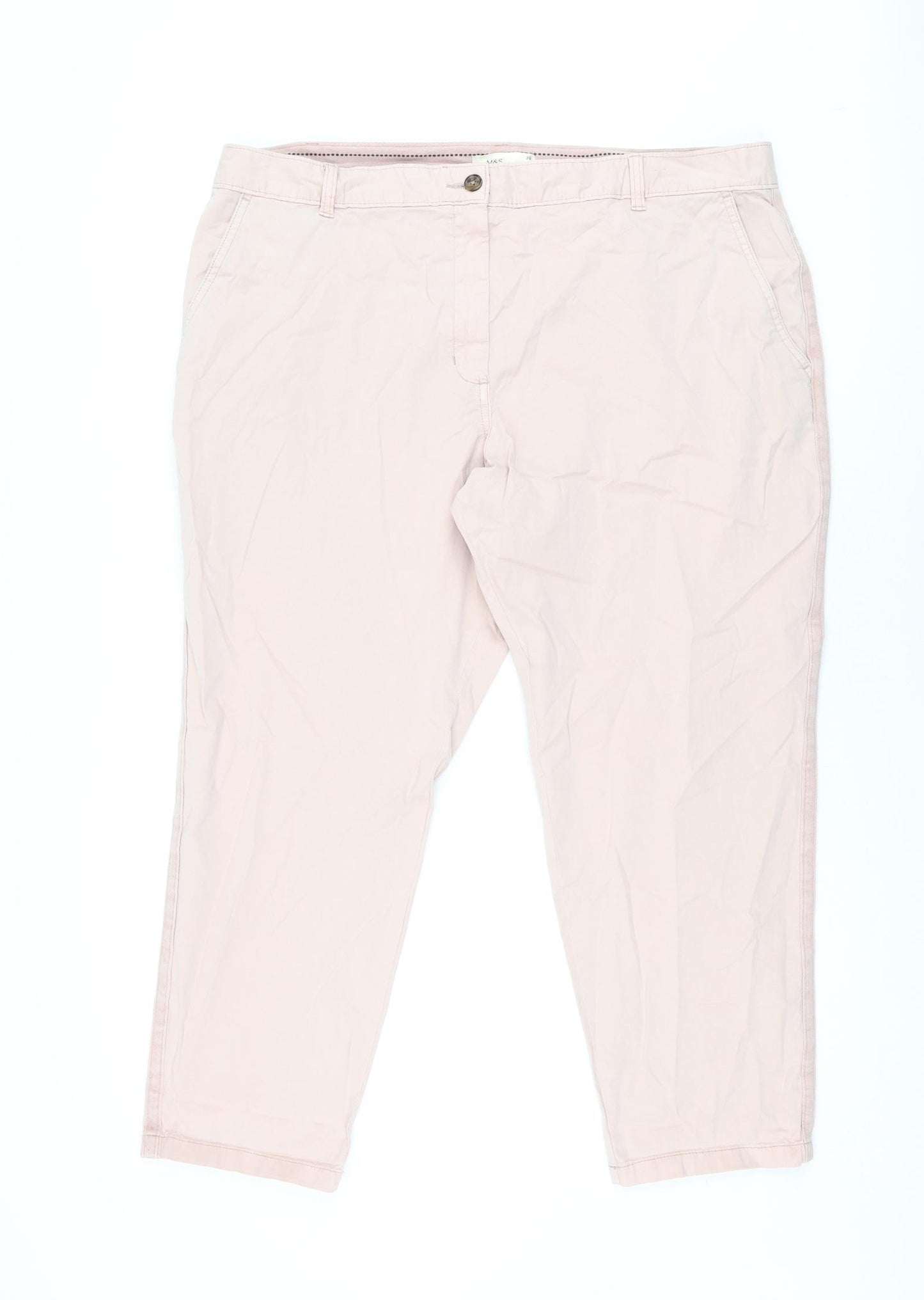 Marks and Spencer Womens Pink Cotton Chino Trousers Size 20 L26.5 in Regular Zip