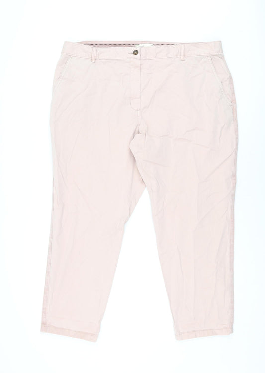 Marks and Spencer Womens Pink Cotton Chino Trousers Size 20 L26.5 in Regular Zip