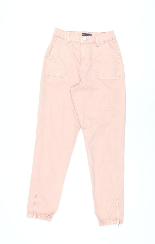 Marks and Spencer Womens Pink Cotton Trousers Size 6 L28 in Regular Zip