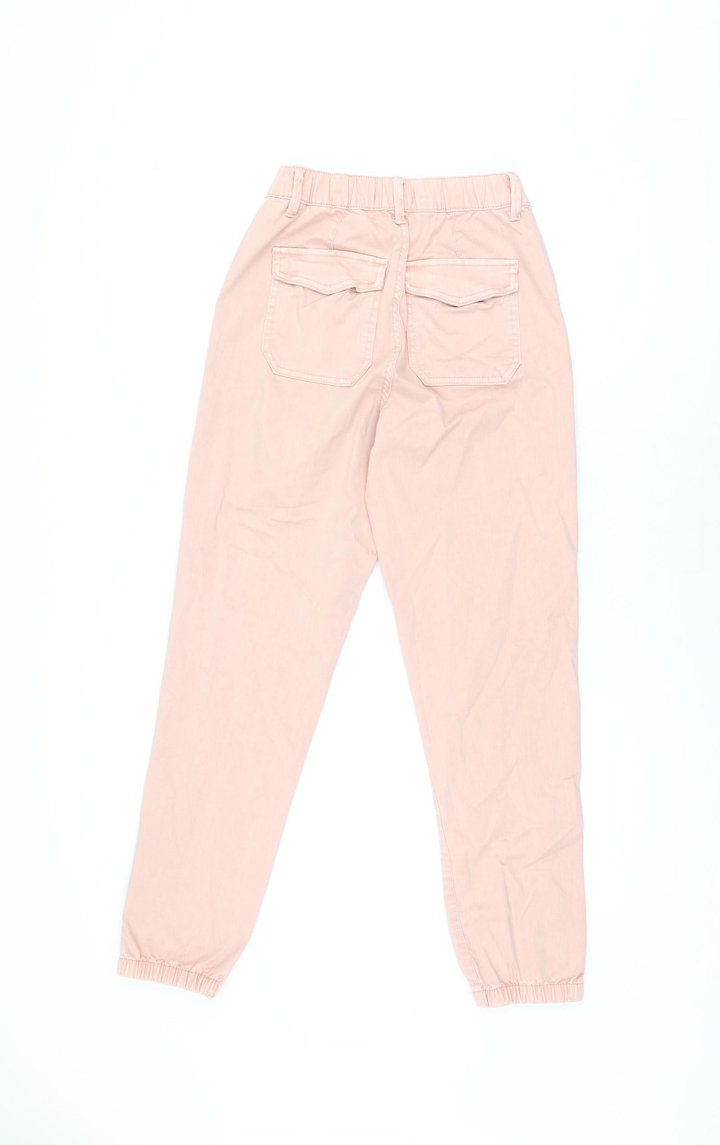 Marks and Spencer Womens Pink Cotton Trousers Size 6 L28 in Regular Zip