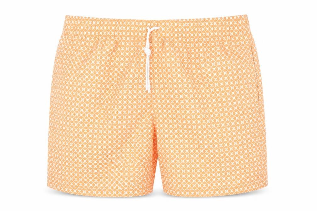 Marks & Spencer Mens Orange Geometric Polyester Bermuda Shorts Size 2XL Regular Drawstring - Swim Shorts