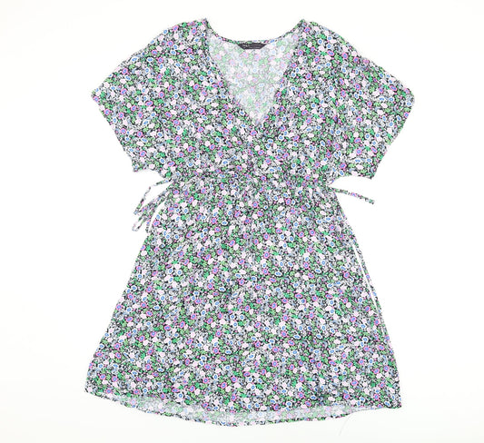 Marks and Spencer Womens Multicoloured Floral Viscose Skater Dress Size 10 V-Neck Pullover