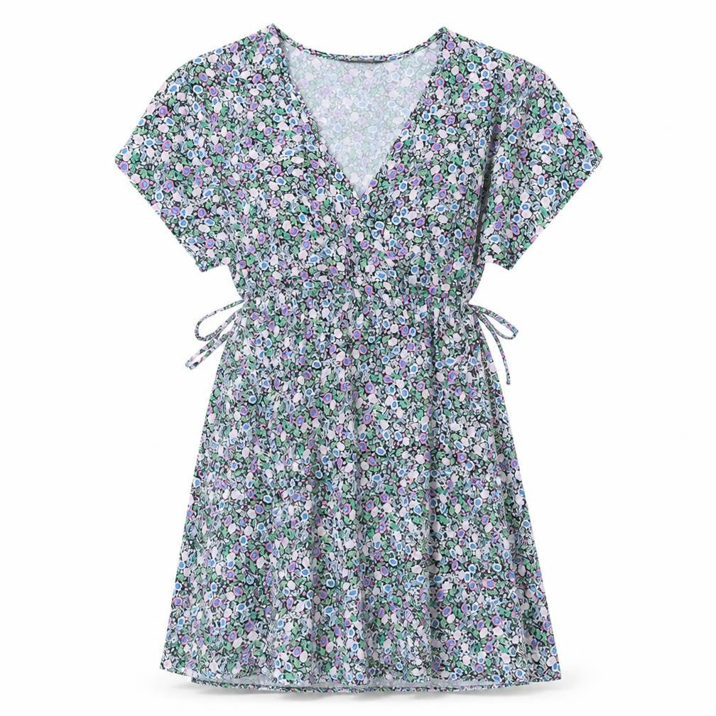 Marks & Spencer Womens Multicoloured Floral Viscose Skater Dress Size 10 V-Neck Pullover