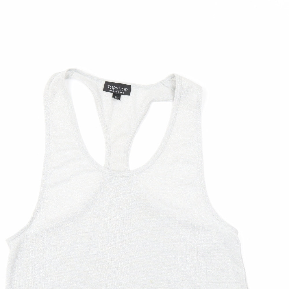 Topshop Womens Silver Polyester Basic Tank Size 10 Scoop Neck