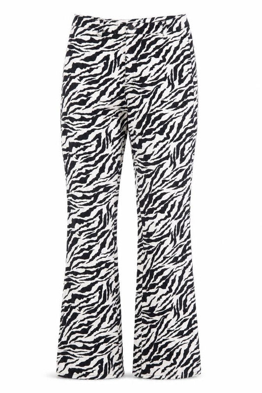 Motel Rocks Womens White Animal Print Cotton Bootcut Jeans Size XS L31 in Regular Zip - Zebra Print