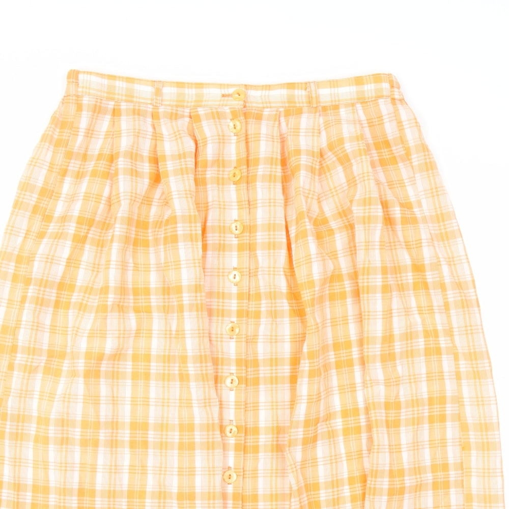 Essentials Womens Orange Plaid Polyester Bandage Skirt Size 14 Button