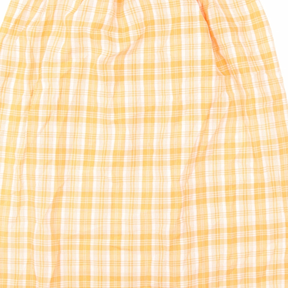 Essentials Womens Orange Plaid Polyester Bandage Skirt Size 14 Button